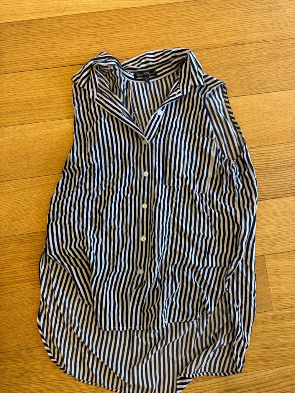 Striped Button-Up Shirt - Navy and White